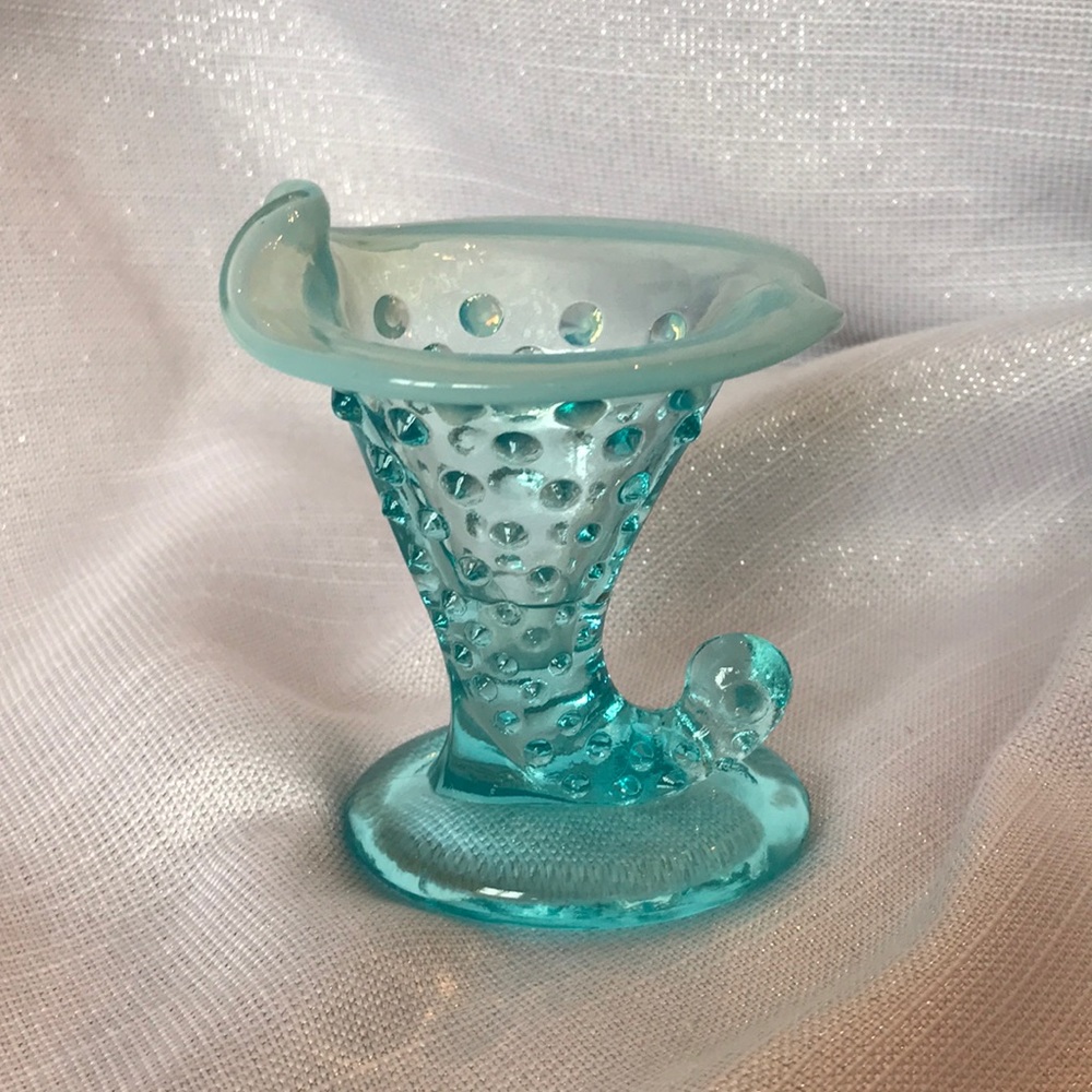 Fenton Blue Opalescent Hobnail Cornucopia